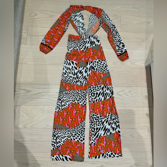 Handmade Leopard Zebra Print Cut Out Festival Wide Leg Palazzo Jumpsuit - Picture 12 of 17